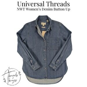 NWT Universal Threads Denim Button Up Shirt Women XS Blue Jean Fair Trade Casual